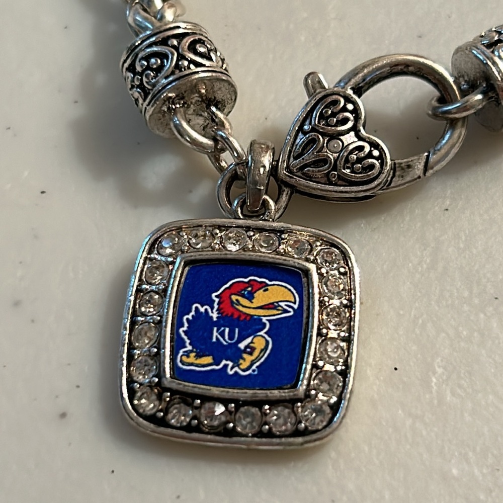 KU Kansas Jayhawks Braided Toggle Fashion Bracelet with Pendant USA Made - Picture 2 of 6